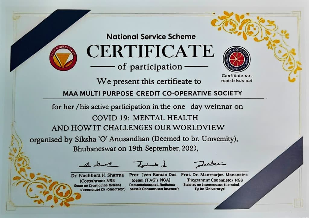 Certificate of Participation — COVID-19 Mental Health - Siksha 'O' Anusandhan (Deemed to be University), Bhubaneswar